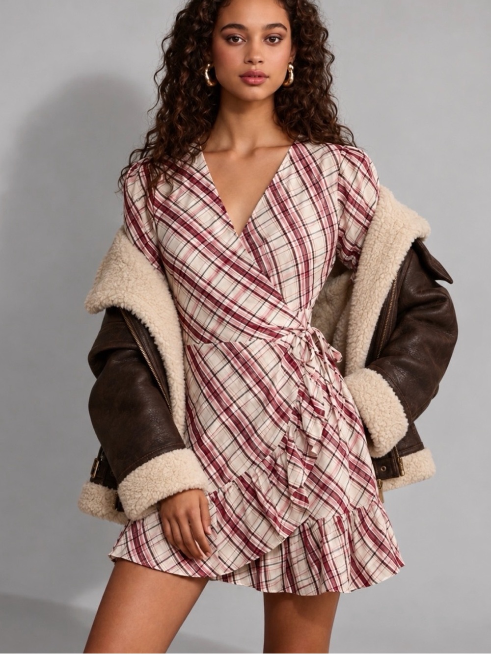 Anthropologie AUGUSTE The Label Sloane Plaid Wrap Ruffle Mini Dress XS